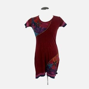 Leopards & Roses Burgundy Patchwork Boho Dress